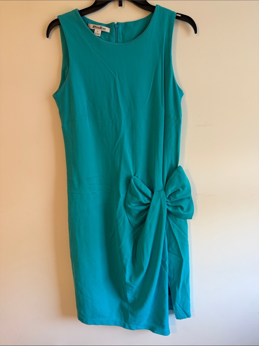 Katherine Barclay Teal Midi Sheath Dress with Side Bow Accent